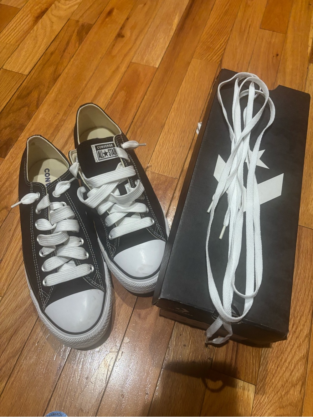 Converse Black Low Top Sneakers with White Accents worn twice